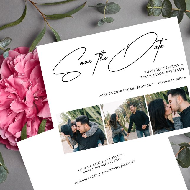 Papier Budget 3 photos mariage moderne enregistrer la dat (Créateur téléchargé)