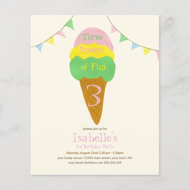 Papier Budget 3 Scoops of Fun 3e anniversaire fête (Devant)