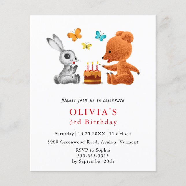 Papier Budget 3e anniversaire Teddy Bear Bunny Invitation (Devant)