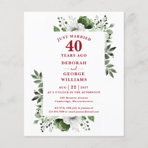 Papier Budget 40e anniversaire du Mariage Invitation flor
