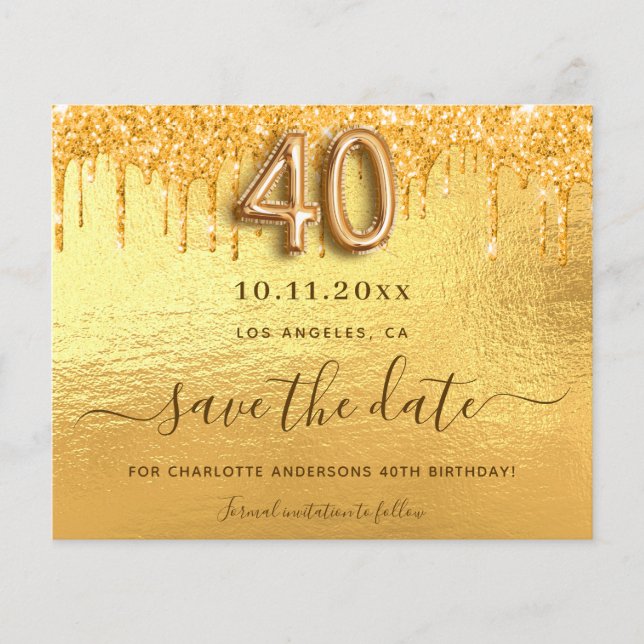 Papier Budget 40e anniversaire parties scintillant or enr (Devant)