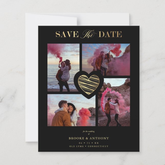 Papier Budget 4 Photos Black Collage Mariage Gold Heart  (Devant)