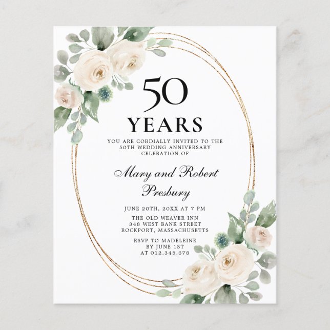 Papier Budget 50e anniversaire de la fête Invitation flor (Devant)