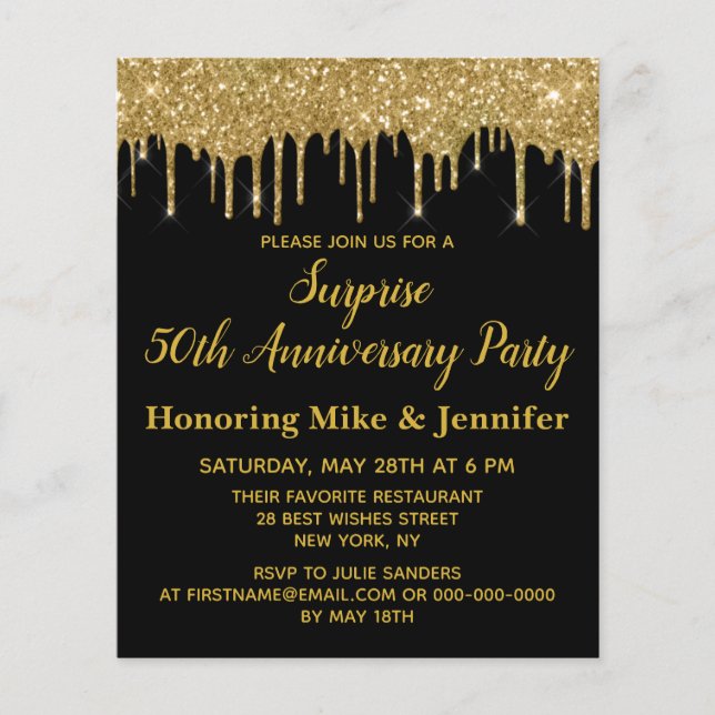 Papier Budget 50e anniversaire de surprise or Invitations (Devant)