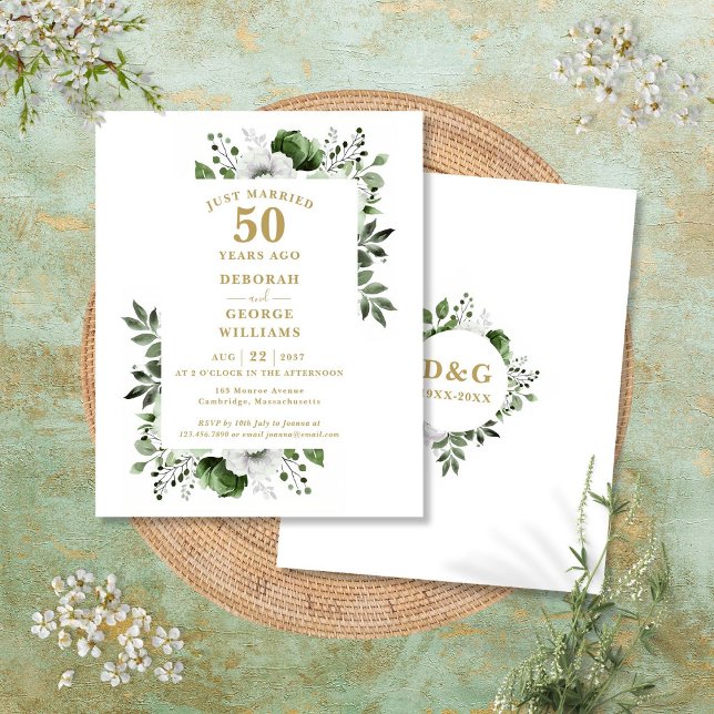 Papier Budget 50e anniversaire du Mariage Invitation flor (Budget 50th Wedding Anniversary Floral Invitation)