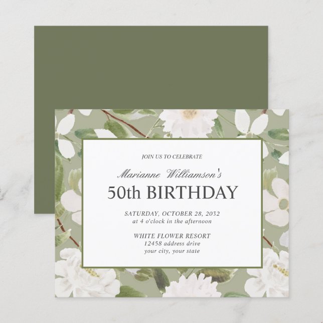 Papier Budget 50e anniversaire Feminine White Flowers sag (Devant / Derrière)