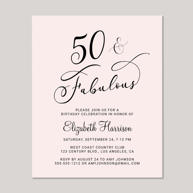 Papier Budget 50e anniversaire fête Invitation rose (Créateur téléchargé)