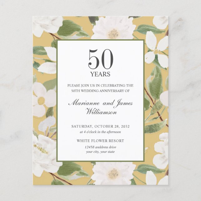Papier Budget 50e anniversaire Fleurs blanches jaune (Devant)