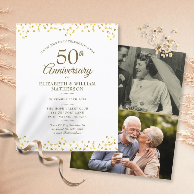 Papier Budget 50e anniversaire Gold 2 Invitation photo (Créateur téléchargé)