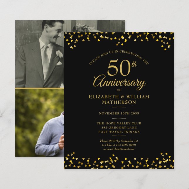 Papier Budget 50e anniversaire Gold 2 Invitation photo (Devant / Derrière)