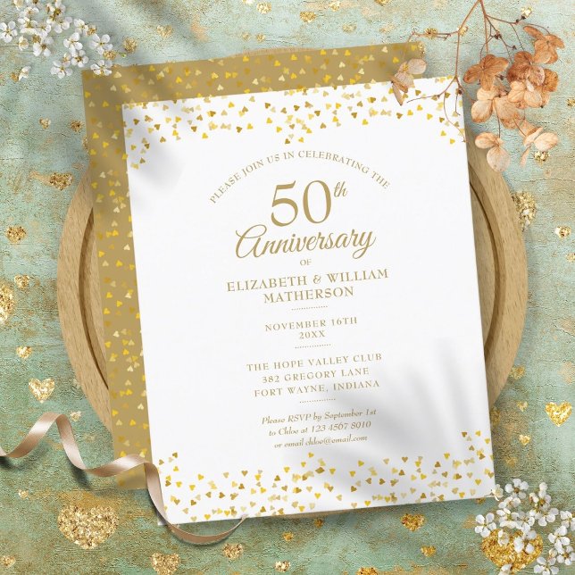 Papier Budget 50e Anniversaire Golden Hearts Invitation (Budget 50th Anniversary Golden Hearts Invitation)