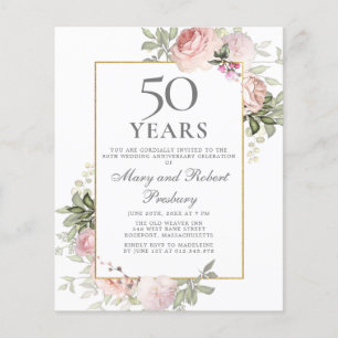 Papier Budget 50e anniversaire Invitation florale rose