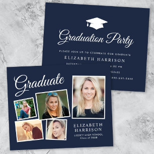 Papier Budget 5 Photo Blue Graduation Party Invitation