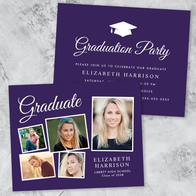 Papier Budget 5 Photo Purple Graduation Party Invitation (Créateur téléchargé)