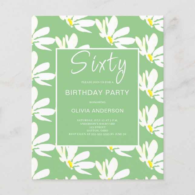 Papier Budget 60e anniversaire Invitation florale blanche (Devant)