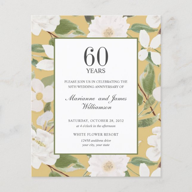 Papier Budget 60e anniversaire PHOTO Fleur blanche Jaune (Devant)