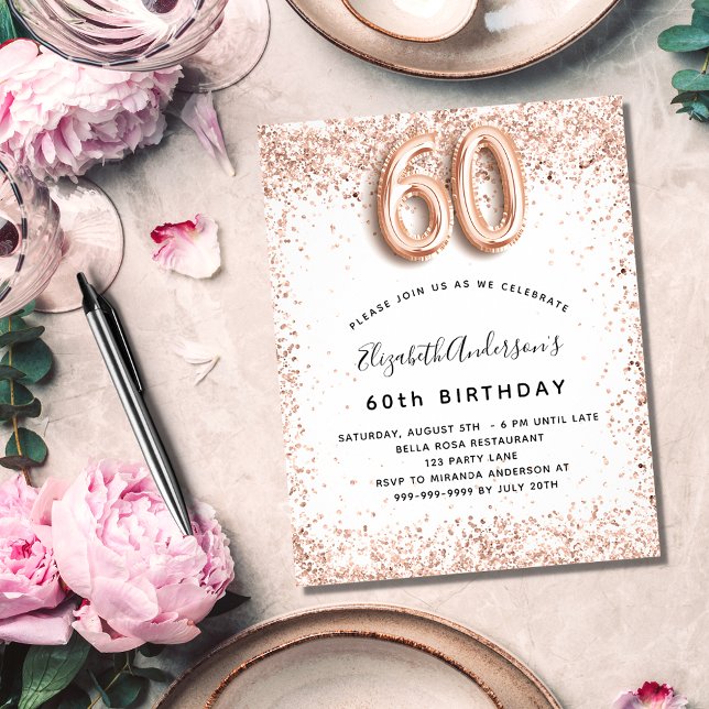 Papier Budget 60e anniversaire rose or blanc invitation (Créateur téléchargé)