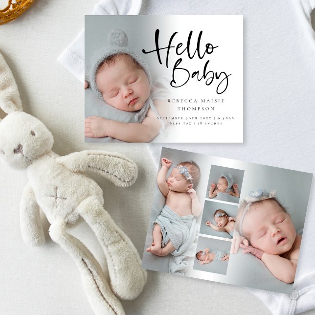 Papier Budget 6 Photo Girl Boy Hello Baby Birth Annonce (Créateur téléchargé)