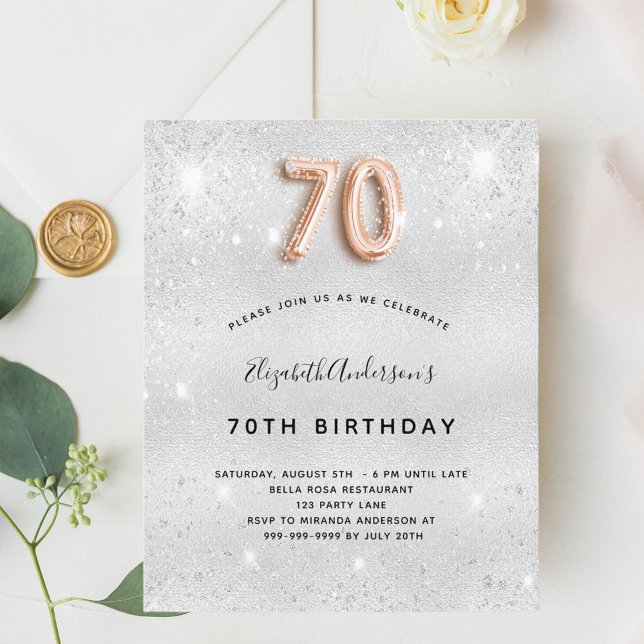 Papier Budget 70e anniversaire argent rose or invitation (Créateur téléchargé)