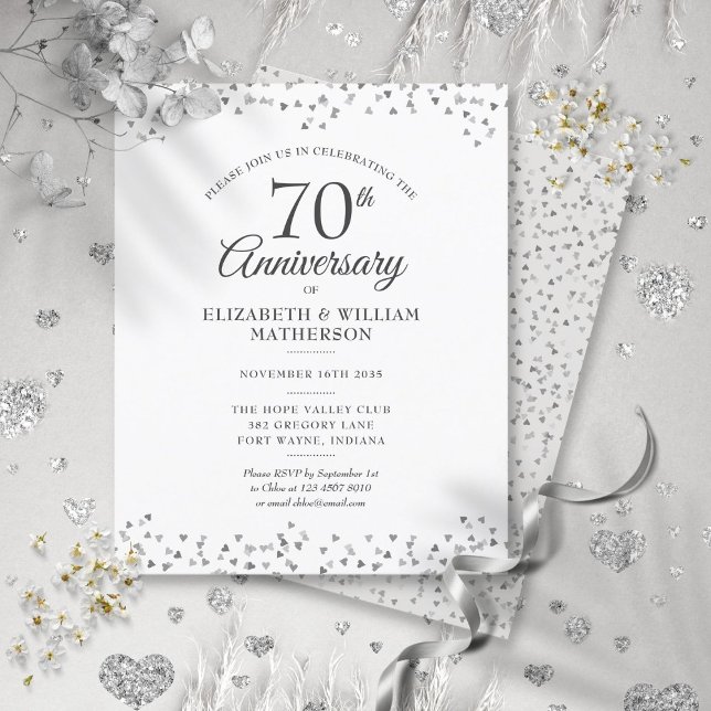 Papier Budget 70e anniversaire Coeurs Invitation (Budget 70th Anniversary Hearts Invitation)