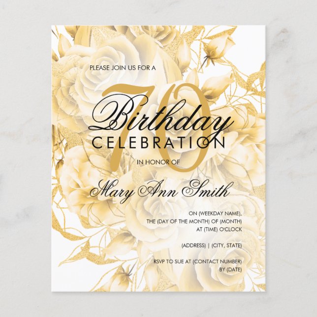 Papier Budget 70e anniversaire Floral Invitation or (Devant)