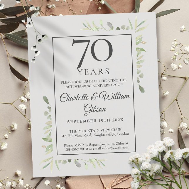 Papier Budget 70e anniversaire Invitation de verdure (Budget 70th Anniversary Greenery Invitation)