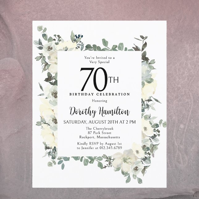 Papier Budget 70e anniversaire Invitation florale blanche (Créateur téléchargé)