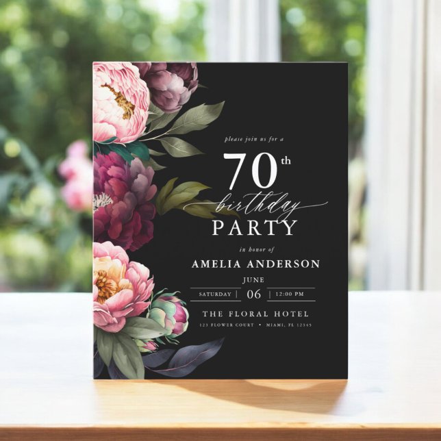 Papier Budget 70e anniversaire Moody Floral Invitation (Créateur téléchargé)