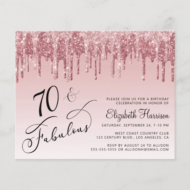 Papier Budget 70e anniversaire Parties scintillant Rose o (Devant)