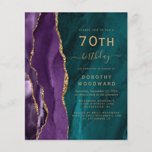 Papier Budget 70e anniversaire Purple Gold Turquoise Agat (Devant)