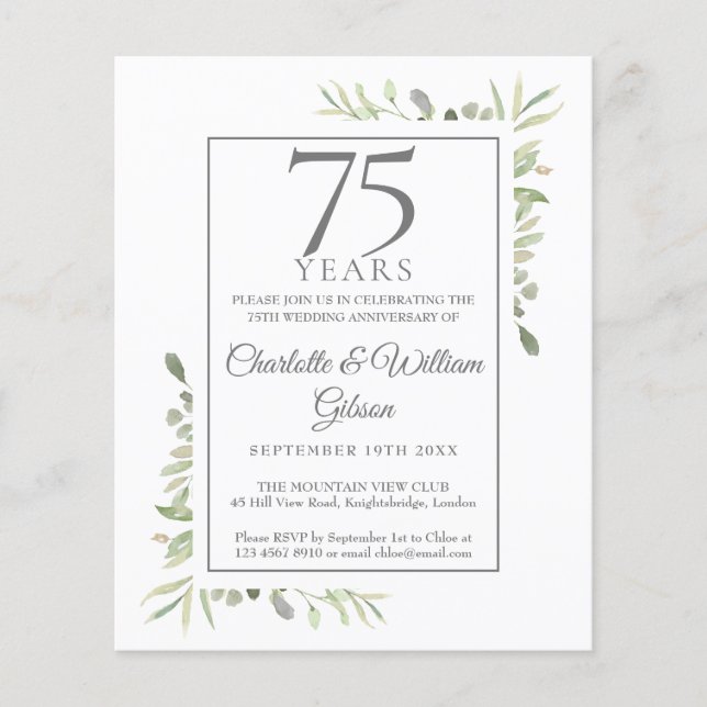 Papier Budget 75e anniversaire Invitation de verdure (Devant)