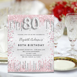Papier Budget 80e anniversaire argent rose invitation