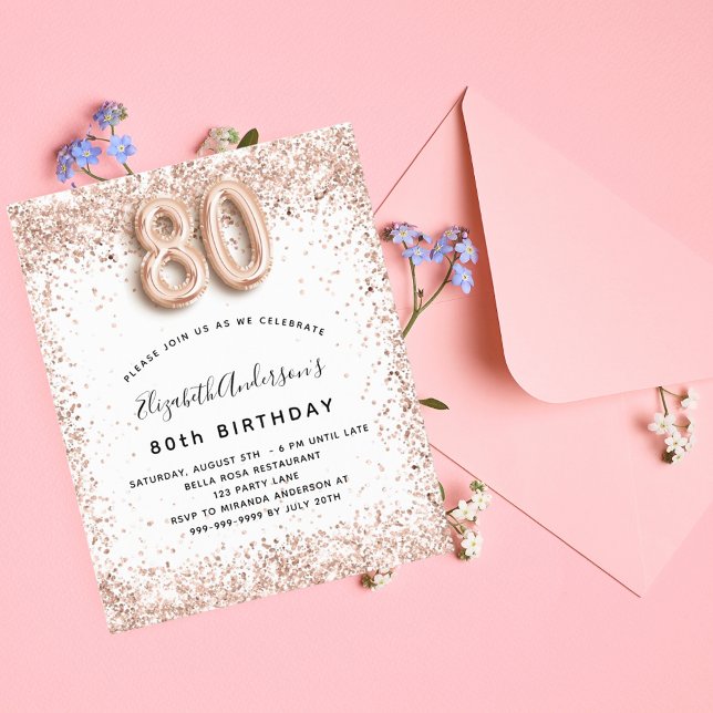 Papier Budget 80e anniversaire rose or blanc invitation (Créateur téléchargé)