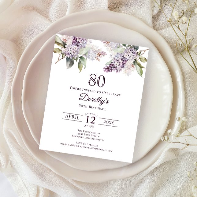 Papier BUDGET 80e fête d'anniversaire Purple Lilac Floral (Créateur téléchargé)