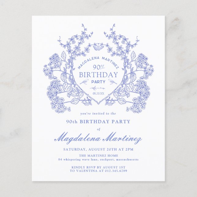 Papier BUDGET 90e anniversaire Crête florale bleue (Devant)
