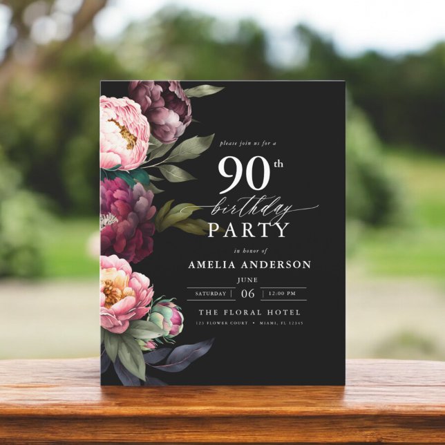 Papier Budget 90e anniversaire Moody Floral Invitation (Créateur téléchargé)