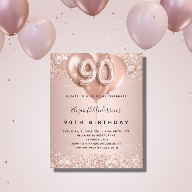 Papier Budget 90e anniversaire rose invitation ballons d' (Créateur téléchargé)