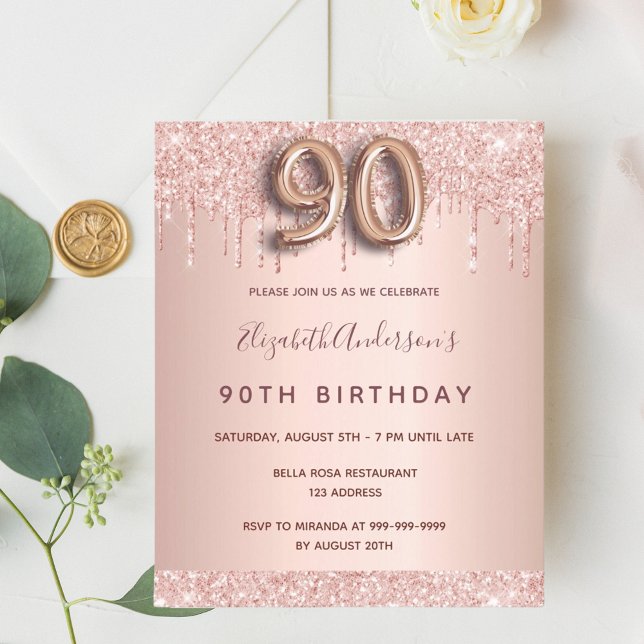 Papier Budget 90e anniversaire rose parties scintillant o (Créateur téléchargé)