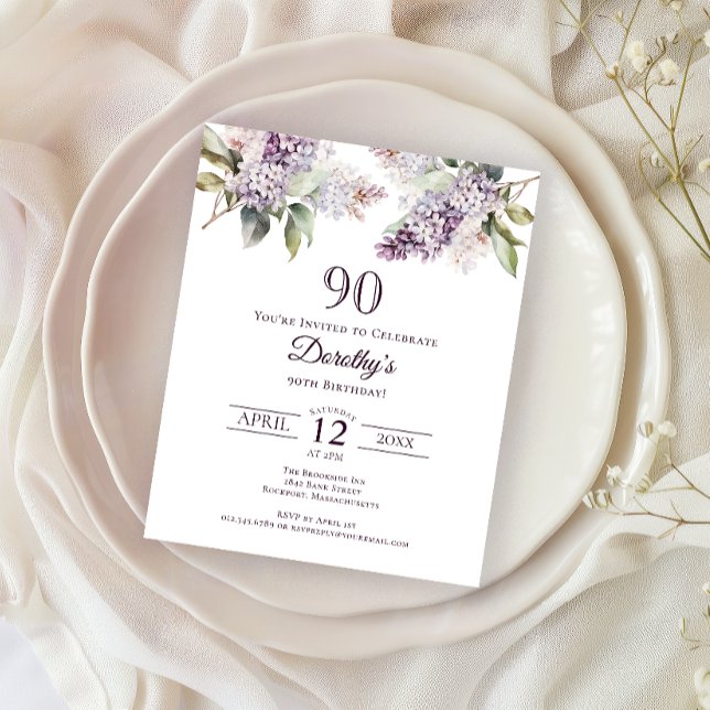 Papier BUDGET 90e fête d'anniversaire Purple Lilac Floral (Créateur téléchargé)