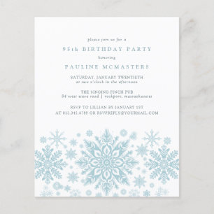 Papier BUDGET 95e anniversaire Bleu Snowflake Invitation