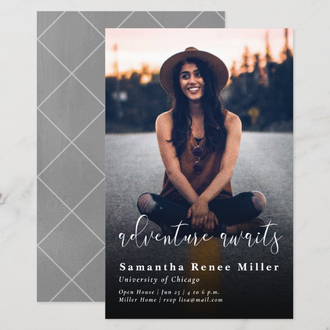 Papier Budget Adventure Attend Photo Graduation Invitatio (Devant / Derrière)