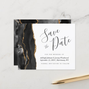 Papier Budget Agate Black Gold Wedding Enregistrer la dat