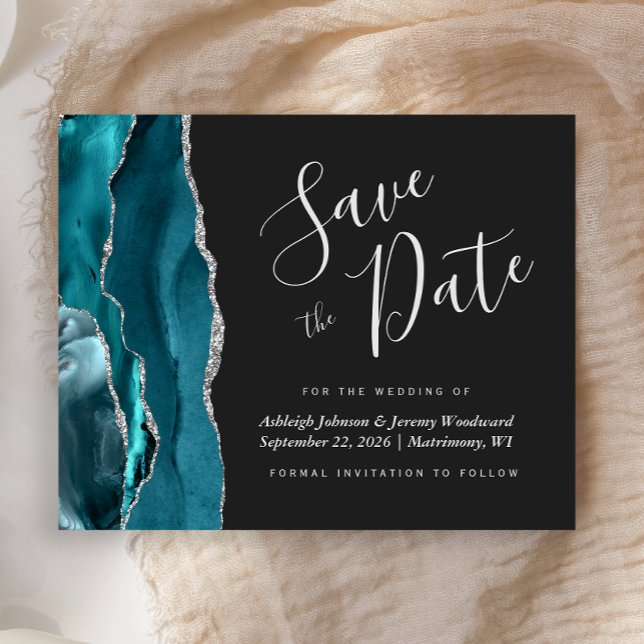 Papier Budget Agate Bleu Sarcelle Argent Foncé Save the D (Créateur téléchargé)