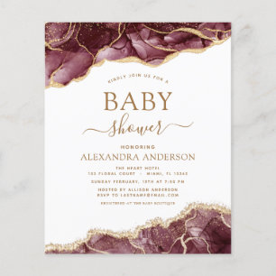 Papier Budget Agate Bourgogne Baby shower Gold Invitation