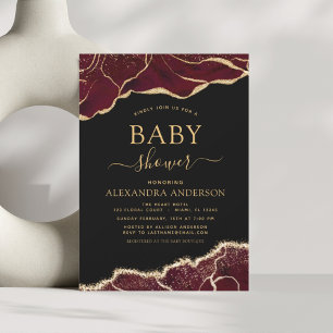 Papier Budget Agate Bourgogne Baby shower Gold Invitation