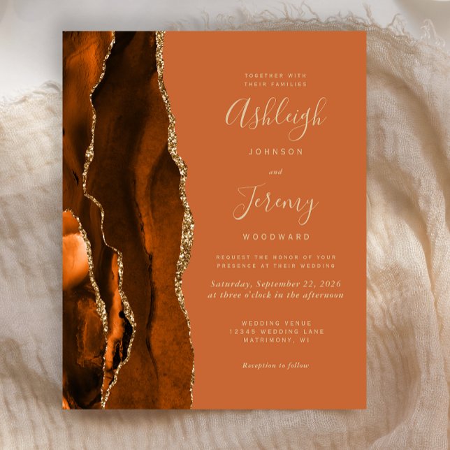 Papier Budget Agate Burnt Orange Faire-part de mariage Br (Créateur téléchargé)