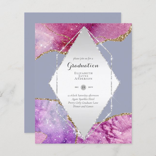 Papier BUDGET Agate GRADUY Invitations Parties scintillan (Devant / Derrière)