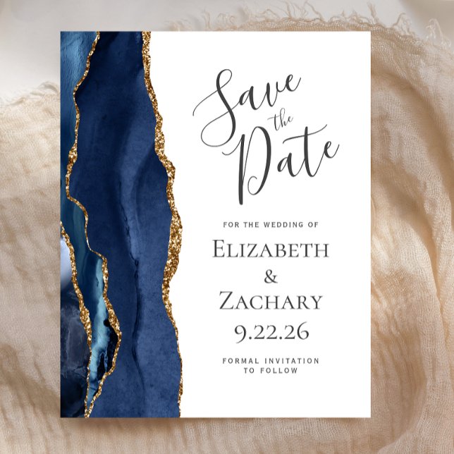 Papier Budget Agate Marine Blue Wedding Enregistrer la da (Créateur téléchargé)