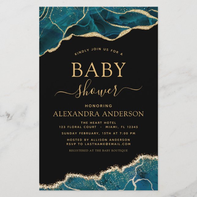 Papier Budget Agate Turquoise Baby shower Turquoise Or (Devant)