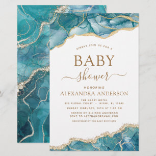 Papier Budget Agate Turquoise Baby shower Turquoise Or
